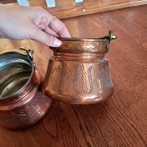 Turkish Etched Copper Bucket Set of 2 - Picture 2 of 9